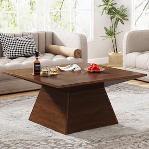 Kerlin 31.5 in. Brown Square MDF Coffee Table with Geometric Frame, Cocktail Table Center Accent Table for Living Room