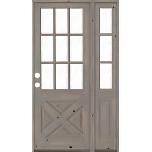 46 in. x 96 in. Knotty Alder 2-Panel Right-Hand/Inswing Clear Glass Grey Stain Wood Prehung Front Door w/Right Sidelite