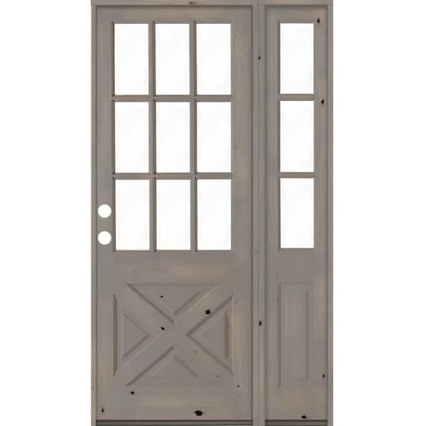 Krosswood Doors 46 in. x 96 in. Knotty Alder 2-Panel Right-Hand/Inswing Clear Glass Grey Stain Wood Prehung Front Door w/Right Sidelite