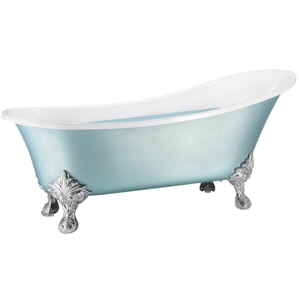 AKDY 69 in. Fiberglass Double Slipper Clawfoot Non-Whirlpool Bathtub in Matte Lichen Green