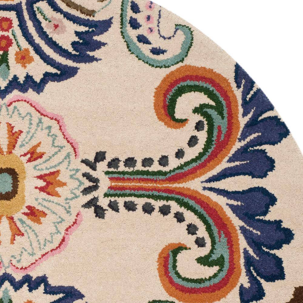 Bella Ivory and Blue Round Hand-Tufted Wool Area Rug