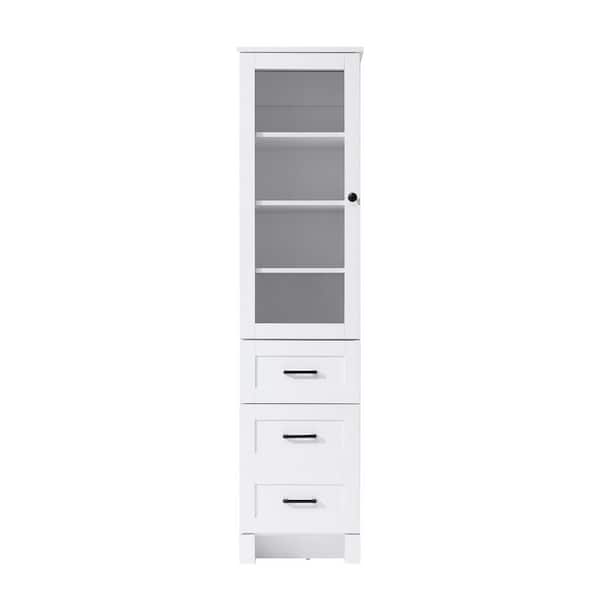16 in. W x 18 in. D x 65 in. H White Freestanding Linen Cabinet
