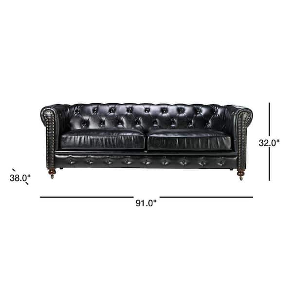 Home Decorators Collection Gordon Black Leather Sofa 0849400700 The Depot Home Decorators Collection Gordon Black, Black Leather Tufted Sofa