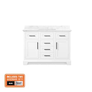 Doveton 48 in. Single Sink Freestanding White Bath Vanity with White Engineered Marble Top (Fully Assembled)