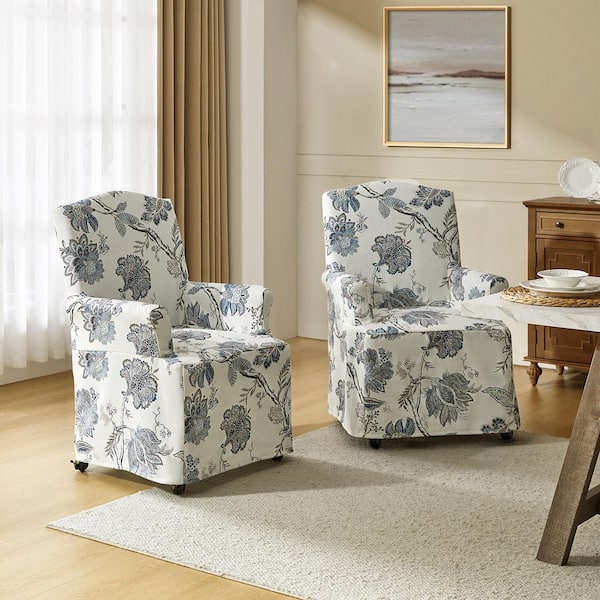 Adelina Jacobean Traditional Roll Arm Dining Chair with Hooded Caster Wheels Set of 2