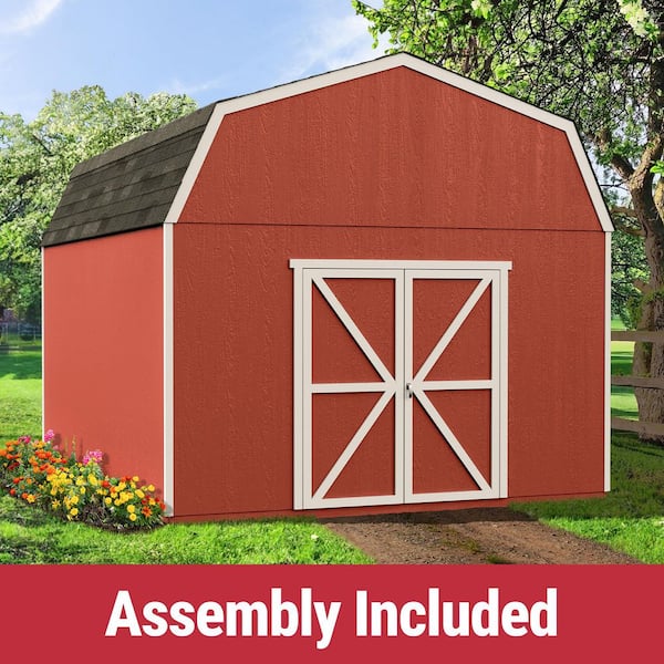 Professionally Assembled Hudson 12 ft. W x 16 ft. Outdoor Wood Shed with Smartside- Driftwood Shingle (192 sq. ft.)
