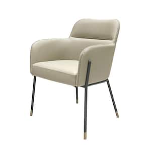 Modern Beige and Black Vegan Faux Leather and Metal Tight Back Dining Chair