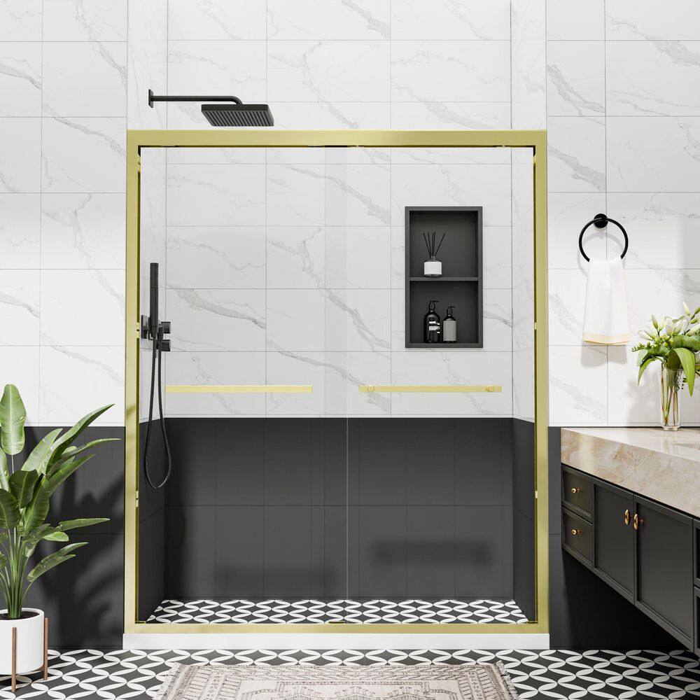 38 in. - 42 in. W x 76 in. H Double Sliding Framed Shower Door in Brushed Gold with 8mm Gray Glass price history on PriceWatchPro