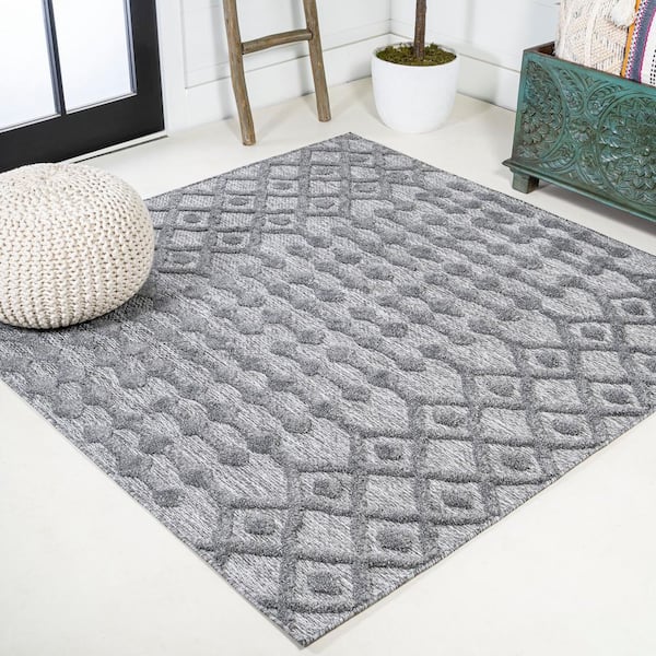 JONATHAN Y Peralta Moroccan Diamond Gray 5 ft. Square Indoor/Outdoor Area Rug