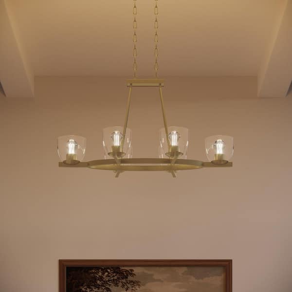 Tamassee Collection 6-Light Brushed Gold Updated Traditional Linear Chandelier with Clear Glass Shades for Dining Room