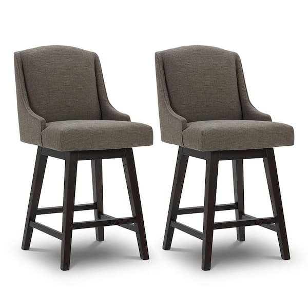Spruce & Spring 26 in. Syrinx Charcoal High Back Wood Swivel Counter Stool with Fabric Seat (Set of 2)