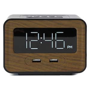 Dual USB Alarm Clock (Black/Wood)