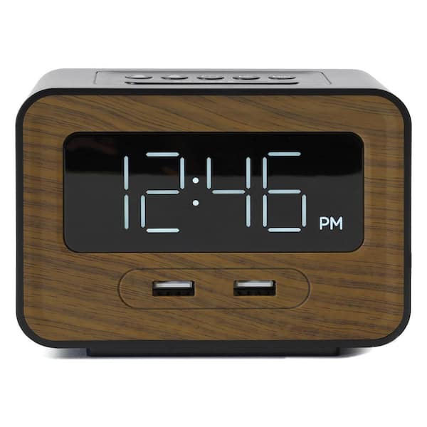 LUMODAY Dual USB Alarm Clock (Black/Wood)