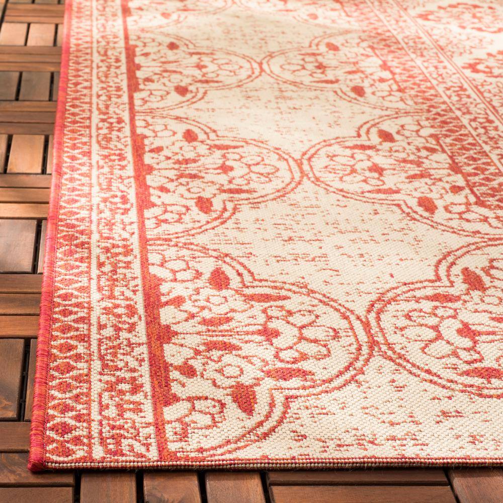 Red Geometric Synthetic Non-slip Indoor/Outdoor Rug 48" x 26"