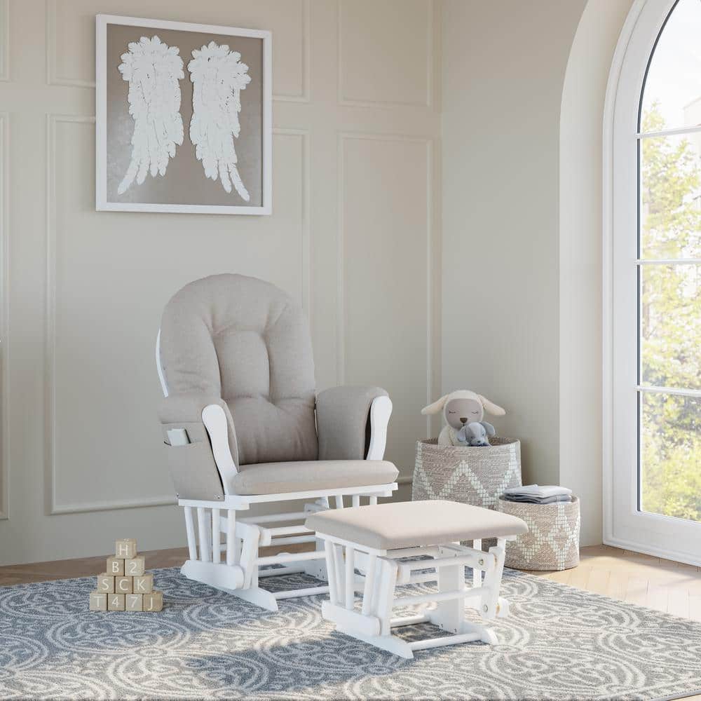White and Taupe Swirl Glider with Ottoman Set