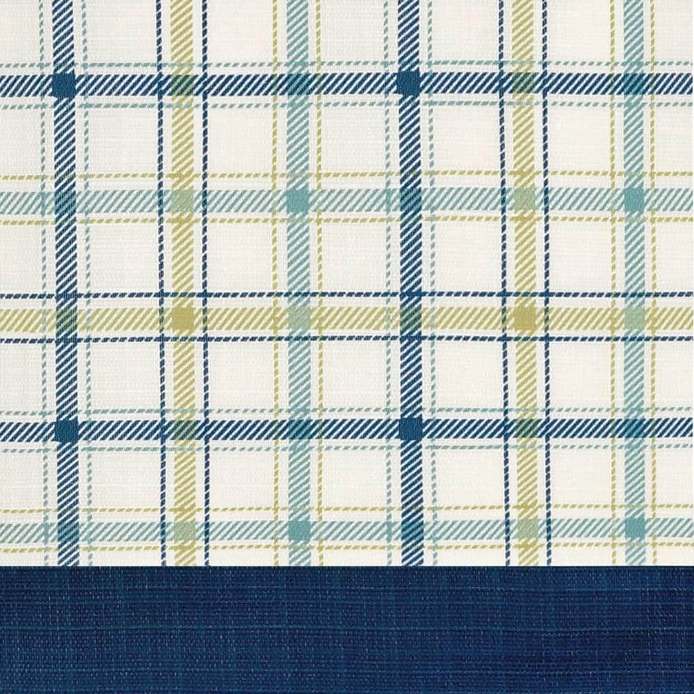 Navy Plaid Polyester Rod Pocket Valance with Buttons