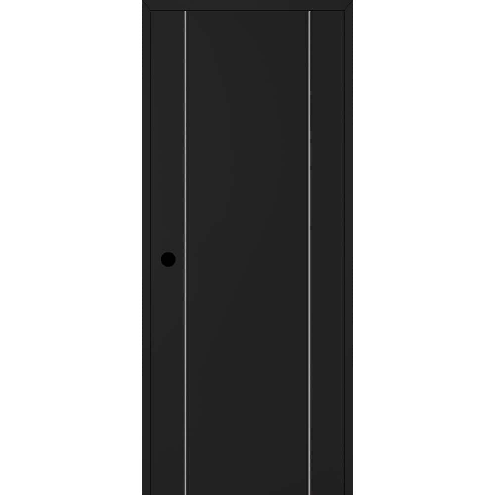 Optima 2U DIY-Friendly 18 in. x 80 in. Right Hand Black Matte Solid Composite Core Wood Single Prehung Interior Door price history on PriceWatchPro