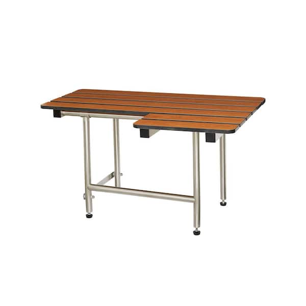SEACHROME 28 in. x 22.5 in. Teak Phenolic ADA Bariatric Wall Mount Transfer Bench Shower Seat with Legs, Left-Handed