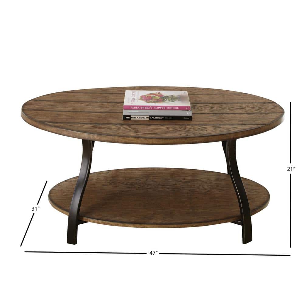 Denise Light Oak and Metal Oval Coffee Table with Shelf