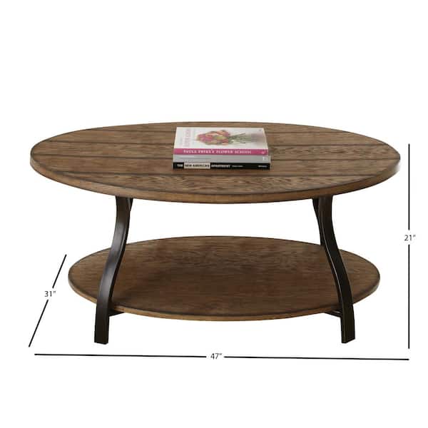 Oak Large Oval Wood Coffee Table, Large Round Coffee Table With Shelf