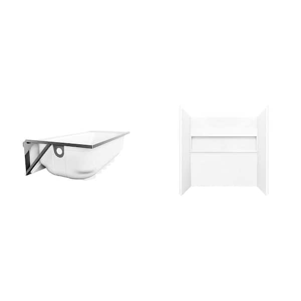 Mauicast 60 in. x 32 in. Bathtub with Right Drain and NexTile 60 in. x 32 in. x 60 in. Tub Surround Combo