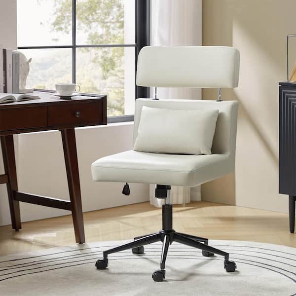 Ruby Faux Leather Ergonomic Office Chair in Ivory with Swivel and Tilting
