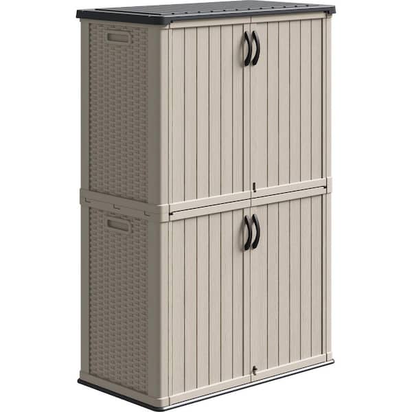 4 ft. W x 2.1 ft. D x 6 ft. H Resin Vertical Storage Plastic Shed, Beige (8.9 sq. ft. )