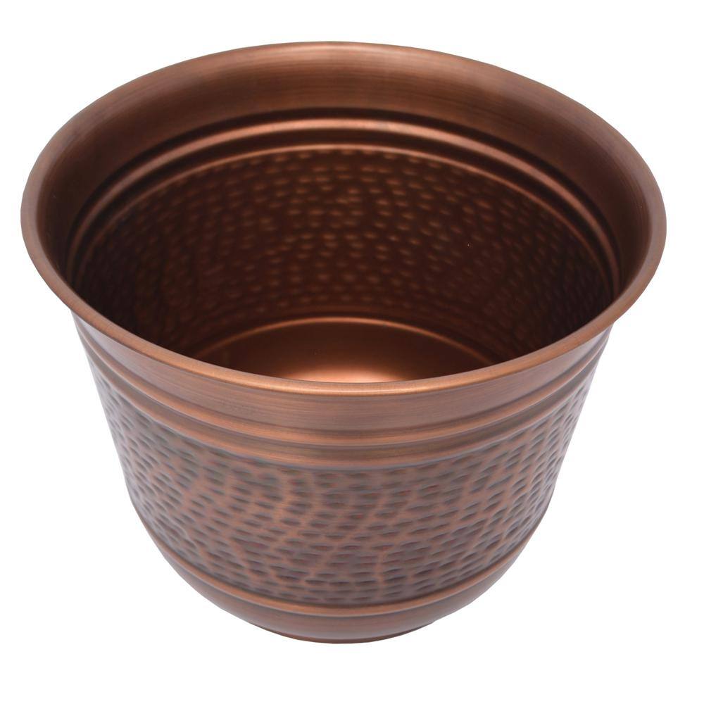 14in Antique Copper Round Metal Planter