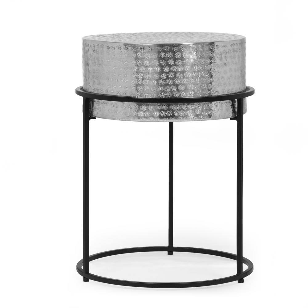 Modern Round Black and Silver Aluminum Side Table