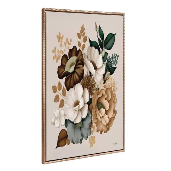 Kate and Laurel Rustic Fall Flower Bouquet Framed Canvas Wall Art 1-Piece Gold Framed Canvas Art Print, 28 in. x 38 in.