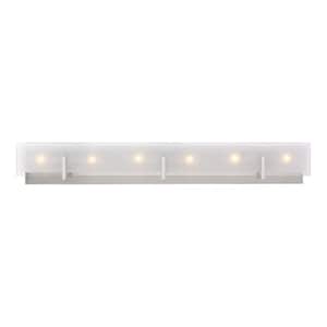 Syll 38 in. 6-Light Brushed Nickel Vanity Light with Clear Highlighted Satin Etched Glass Shade