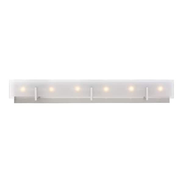 Generation Lighting Syll 38 in. 6-Light Brushed Nickel Vanity Light with Clear Highlighted Satin Etched Glass Shade