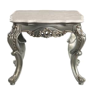 Miliani 28 in. Natural Marble and Antique Bronze Finish Square Wood End Table