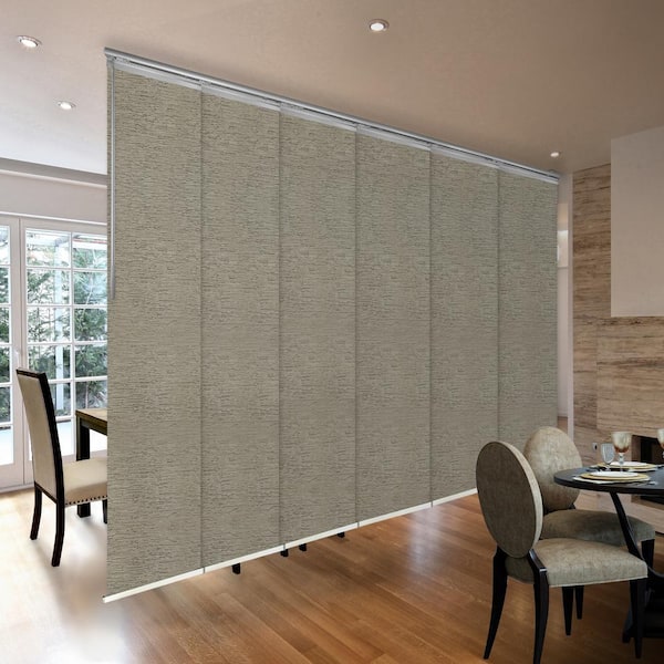 EMOH Bark 70 in. to 130 in. W x 94 in. L Adjustable 6-Panel, Satin Nickel Single Rail Panel Track with 23.5 in. Slates