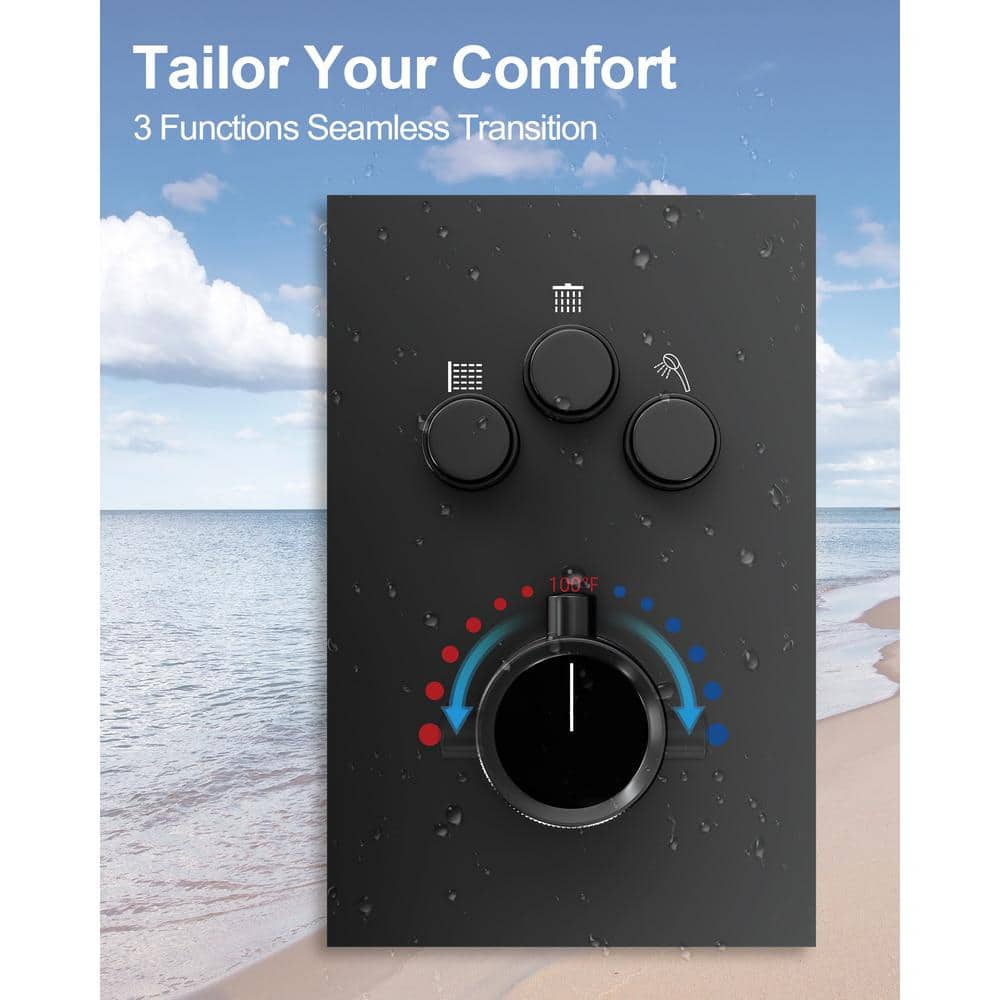 Matte Black Dual Mount Rainfall Shower System with Handheld Spray