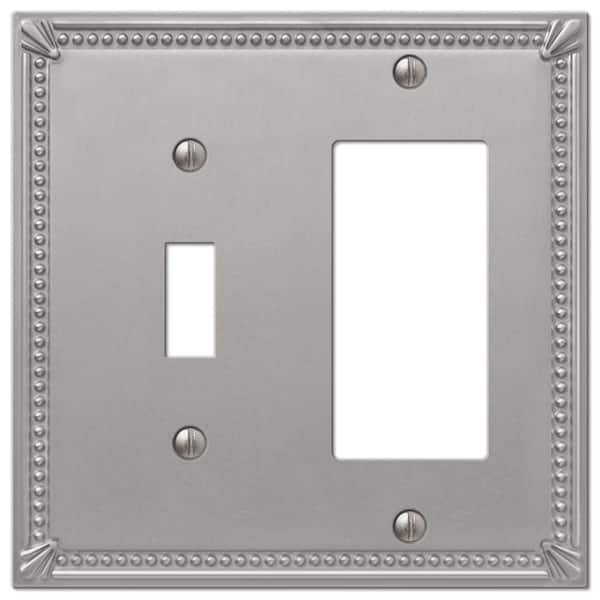 AMERELLE Imperial Bead 2 Gang 1-Toggle and 1-Rocker Metal Wall Plate - Brushed Nickel