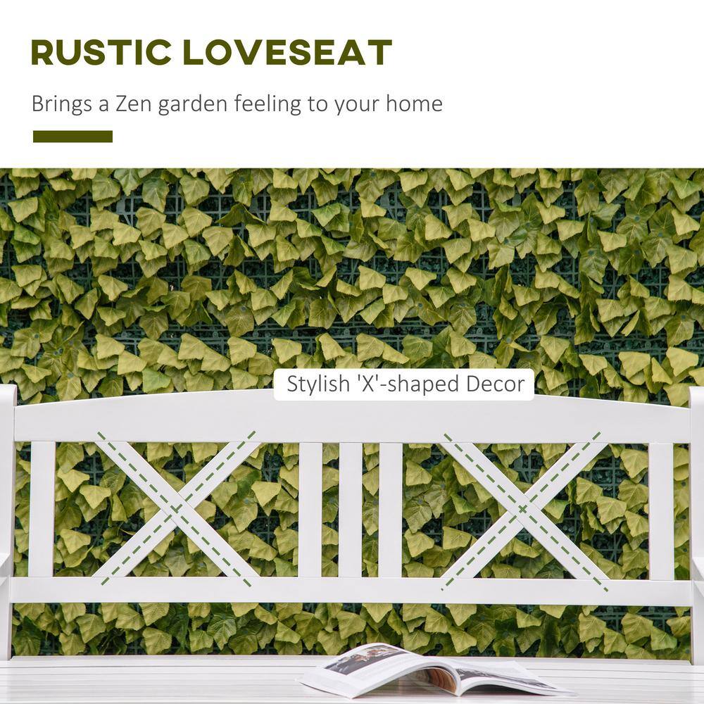 White Wooden 4FT Outdoor Garden Bench with X-Shape Back