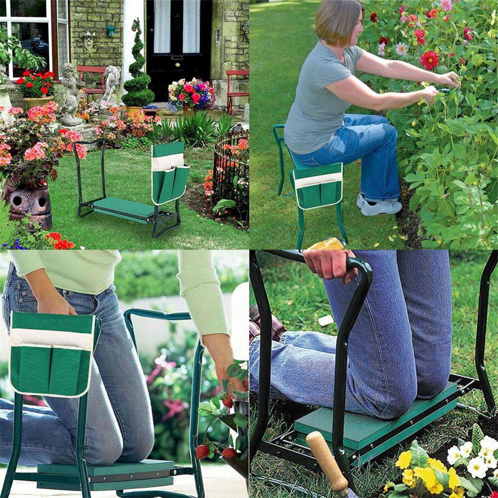 Green Foldable Garden Kneeler and Seat with Tool Pouch