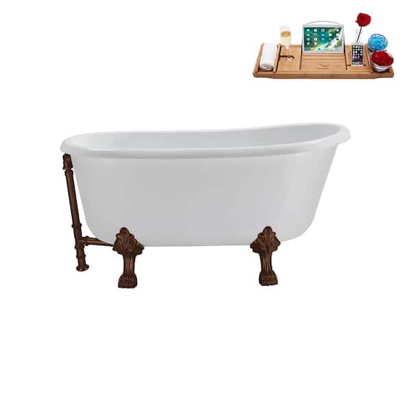 57 in. Acrylic Clawfoot Non-Whirlpool Bathtub in Glossy White with Matte Oil Rubbed Bronze Drain and Clawfeet