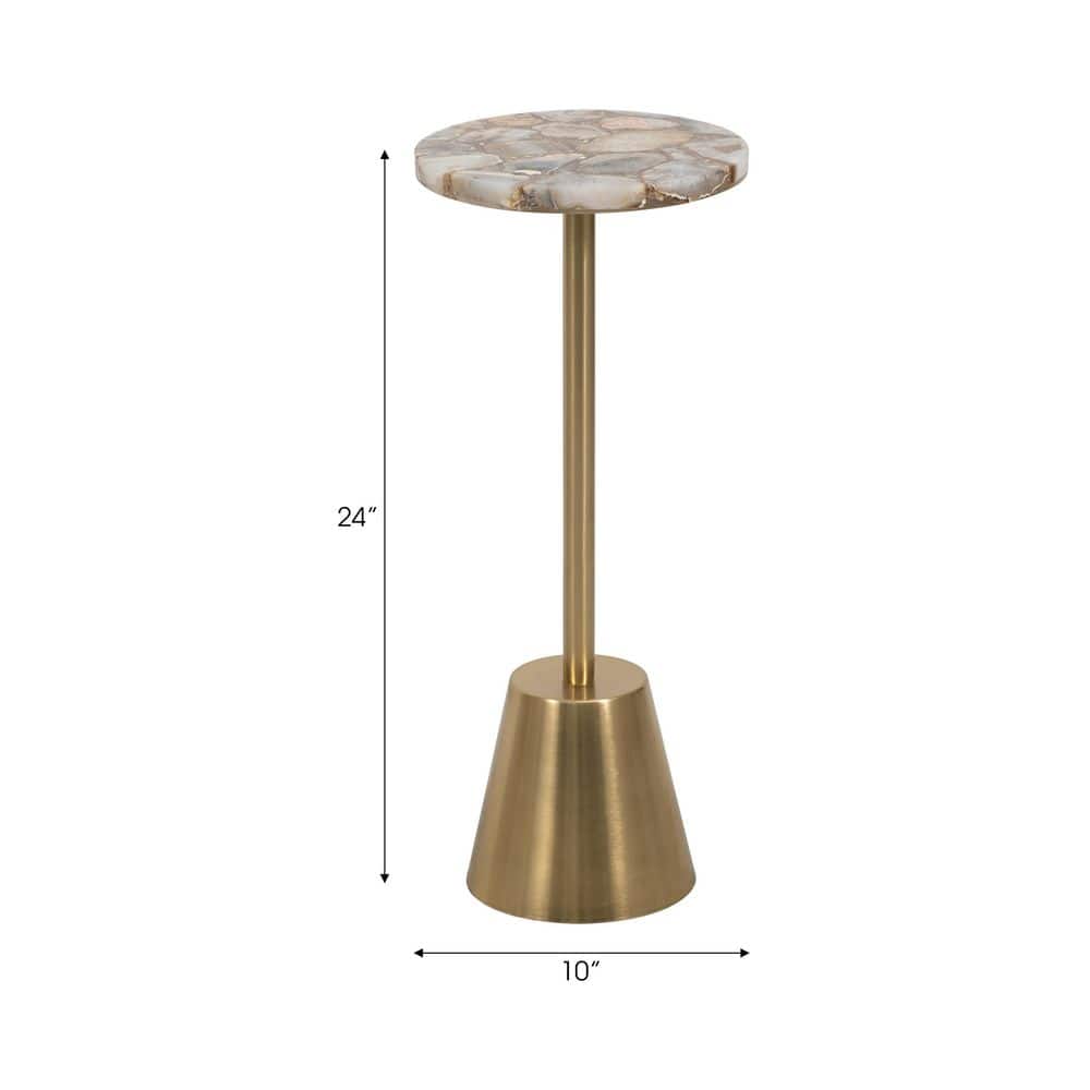 Gold Agate Top Round Metal Accent Table, 24"