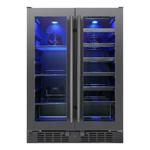 Signature 24 in. 64 Can and 20 Bottle French Door Black Stainless Steel Dual Zone Built-In Beverage and Wine Cooler