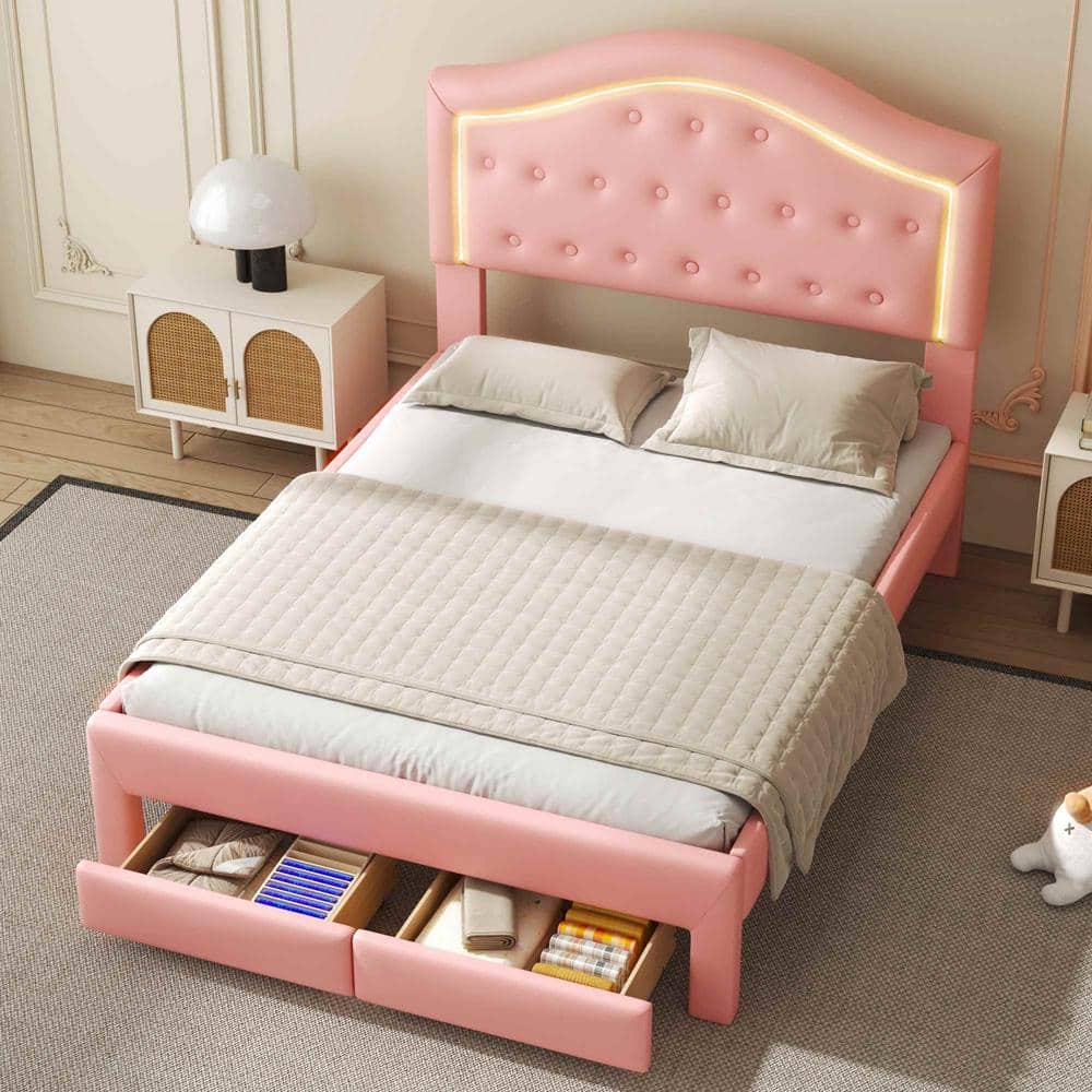 Pink Wood Frame Full Platform Bed with Tufted Headboard price history on PriceWatchPro
