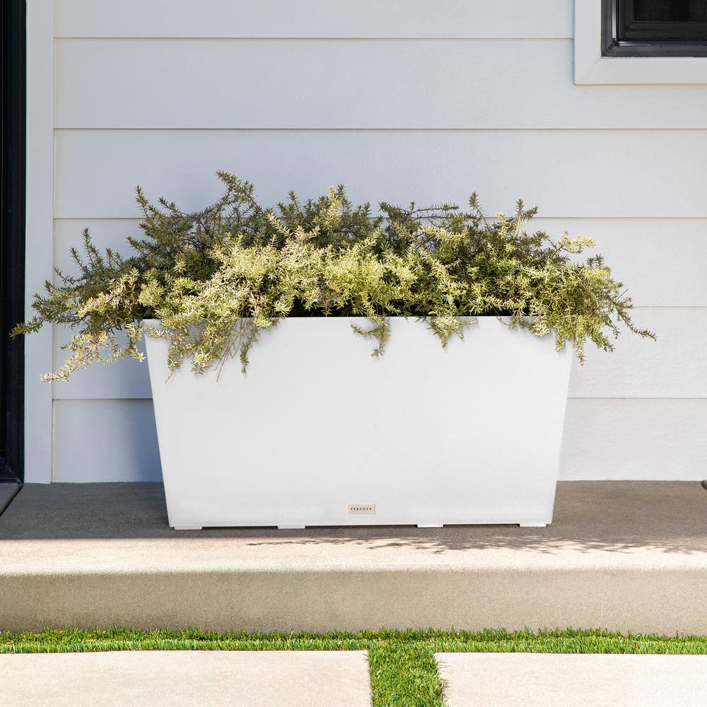 Modern Midori White Recycled Plastic 31" Trough Planter
