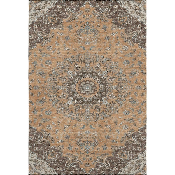Mayfield Premium Machine Washable Abstract AMF2495 Copper 9 ft. x 12 ft. Area Rug