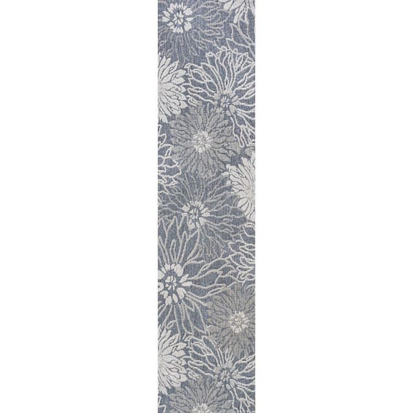 Bahamas Modern All-Over Floral Navy/Gray 2 ft. x 8 ft. Indoor/Outdoor Area Rug