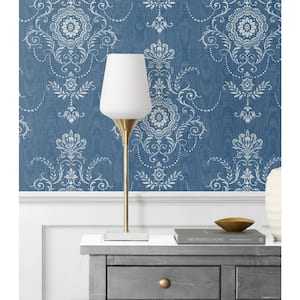 French Blue Colette Cameo Paper Unpasted Nonwoven Wallpaper Roll 60.75 sq. ft.