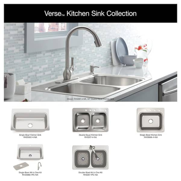 KOHLER Verse Stainless Steel 33 in. Double Bowl Drop-In Kitchen 