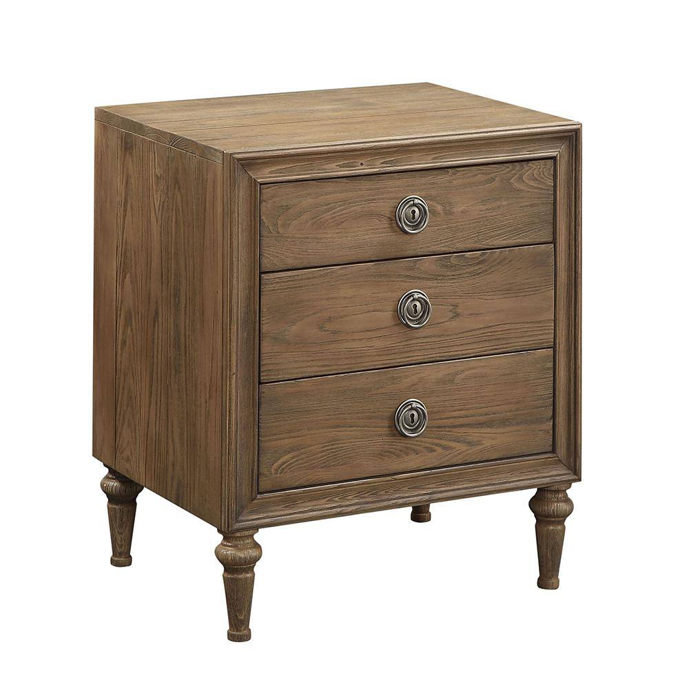 Inverness Reclaimed Oak 3-Drawer Nightstand with Tapered Legs