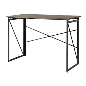 43 in. Rectangular Black Metal Folding Writing Desk with Grey Wood Top