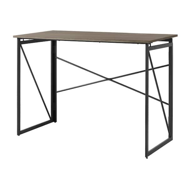 StyleWell 43 in. Rectangular Black Metal Folding Writing Desk with Grey Wood Top